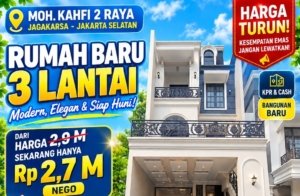 Rumah Baru 3 Lantai di Jagakarsa Jakarta Selatan Dijual Rp2,7 Miliar, 5 Kamar Tidur