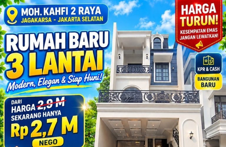 Rumah Baru 3 Lantai di Jagakarsa Jakarta Selatan Dijual Rp2,7 Miliar, 5 Kamar Tidur